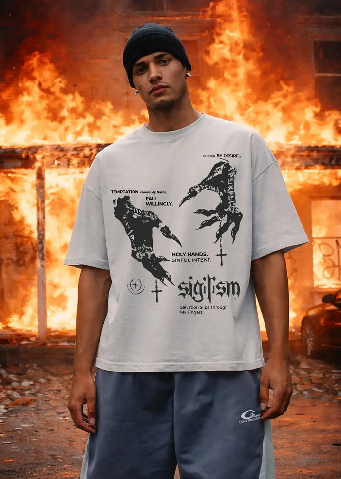 Gothic Hand Print Streetwear Oversized T Shirt