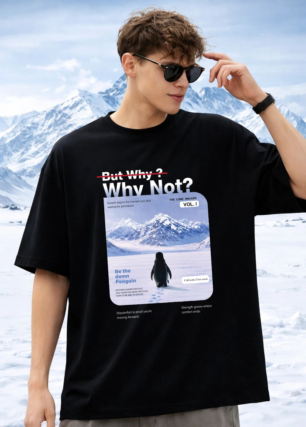Walking Alone Penguin Oversized T-Shirt