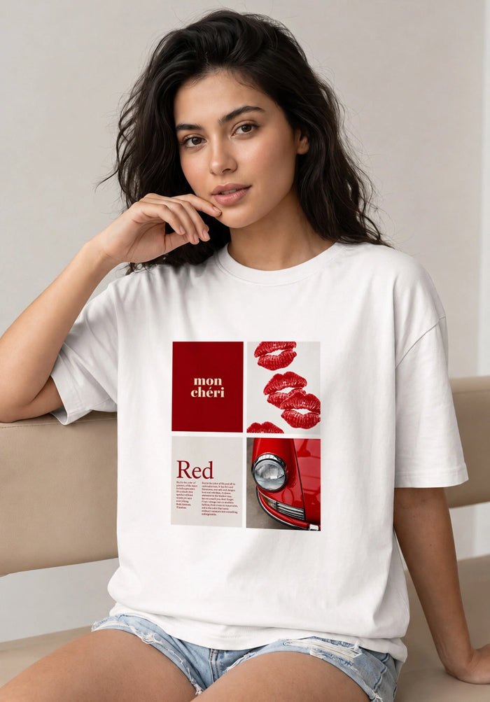 Red Chéri Graphic Oversized T-Shirt for Women