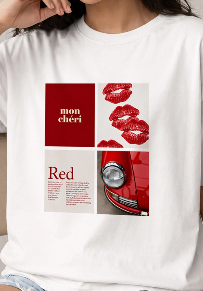 Red Chéri Graphic Oversized T-Shirt for Women